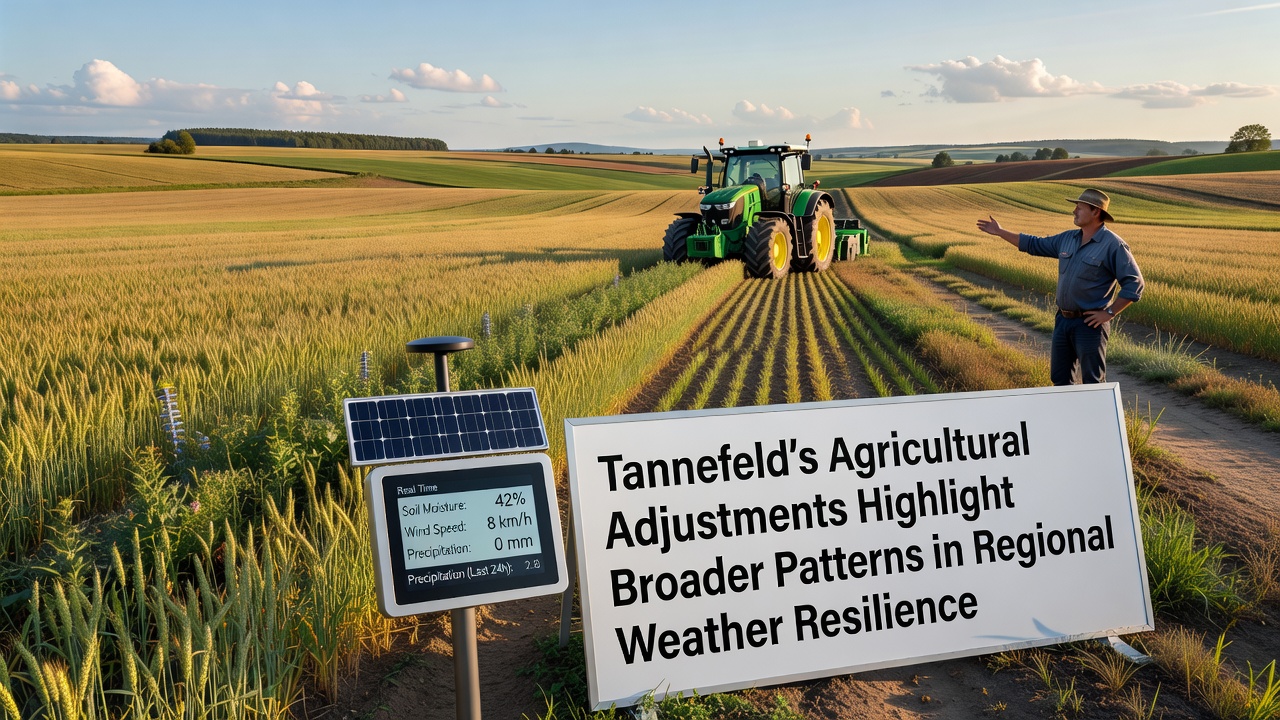 Close-up of drought-resistant crops and modern irrigation equipment in a Tannefeld field